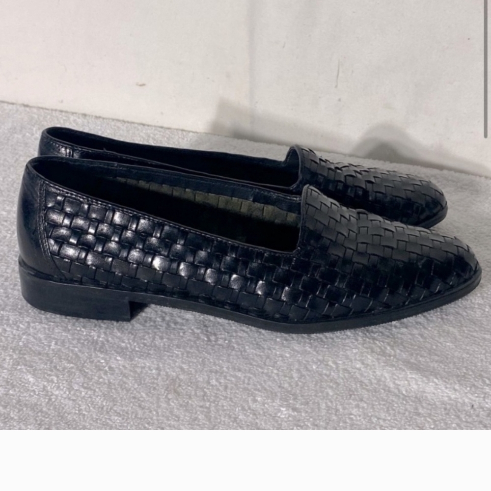 Greenwich Village Black Woven Upper Slip On Flats 6.5